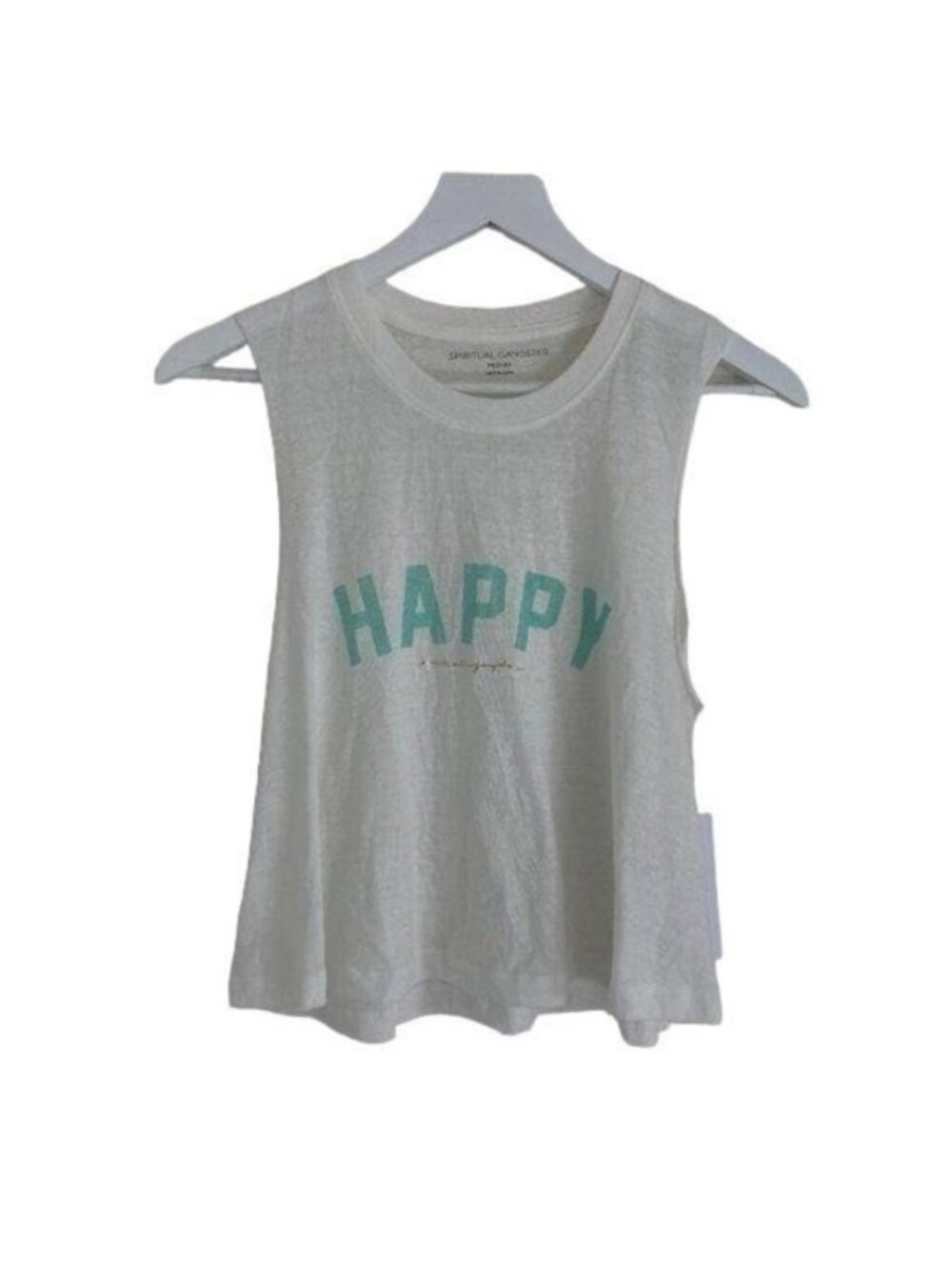 Spiritual Gangster White Happy Graphic Cropped Tank